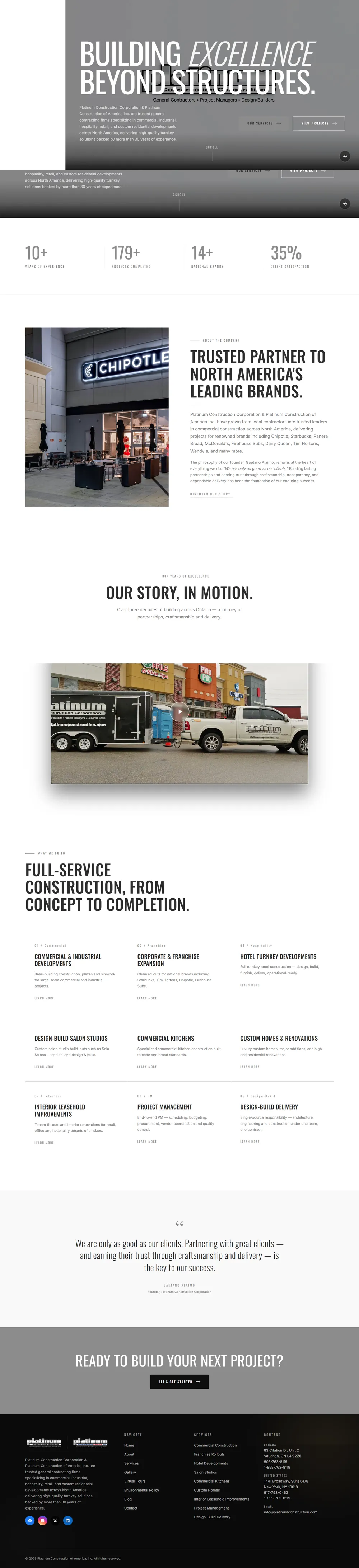 Nouveau site de Platinum Construction — page d'accueil premium après refonte